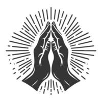 Praying hands icon with rays of light vector