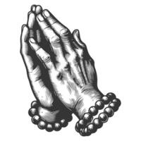 Praying hands with beads and rosary vector