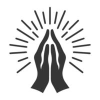 Praying hands icon with rays of light vector