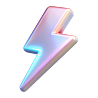 Iridescent lightning sign 3d icon isolated on the transparent background png