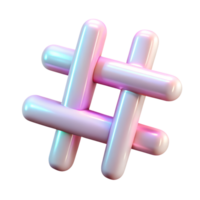 Iridescent hashtag sign 3d icon isolated on the transparent background png