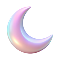 Iridescent crescent moon 3d icon isolated on the transparent background png