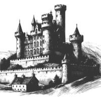 A black and white drawing of a castle vector