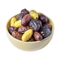 A bowl of dates with different colored fruits png