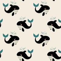 Whimsical pattern featuring playful whales in a cream background vector