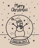 New Year postcard of a New Year is ball with a snowman. winter hand-drawn illustration. Merry Christmas 2025. A glass snow globe with a snowman and snowflakes. illustration vector