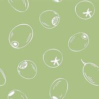 Olives Fruits Graphic seamless pattern on a green background. Hand drawn Ink illustration. Can be used for textile, wallpaper prints and packaging. vector