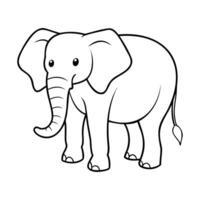 Simple black and white outline of a cute elephant. The cartoon style drawing features clean lines, a friendly expression, and white background vector
