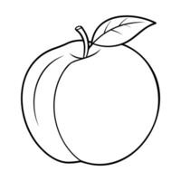 Black and white outline drawing of an apricot with a leaf vector