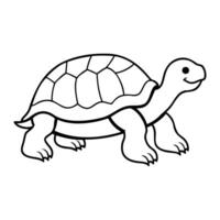 Cute cartoon style outline illustration of a smiling tortoise with a detailed shell vector