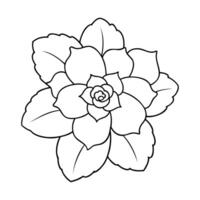 Black and white outline of a begonia flower with detailed petals and leaves vector
