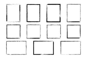 Set of rectangular and square grunge frames. illustration of textured linear shapes drawn with rough brushes vector