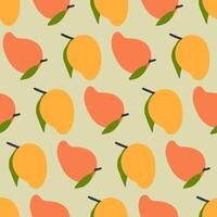 Summer seamless pattern with mango fruits. Perfect art background for postcard, textile, fabric, paper. Hand drawn illustration. vector