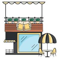Cozy bar with rooftop seating and plants, vector