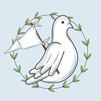 Peaceful white dove with olive flag wreath, vector