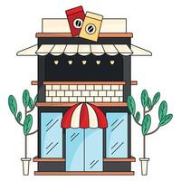 Trendy coffee shop with bold black design, vector