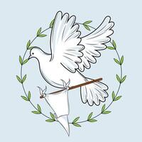 White dove holding flag with olive wreath, vector