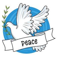 White dove with olive branch and ribbon, vector