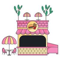 Fast food stand with outdoor umbrellas, vector