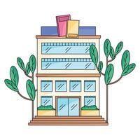 Modern educational building with rooftop books, vector