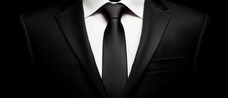 Elegant black suit with a tie, perfect for professional and formal occasions. photo