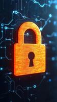 Digital lock symbolizing cybersecurity and data protection in a virtual environment. photo