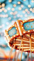 Colorful carousel with bright lights, capturing joyful amusement park vibes. photo