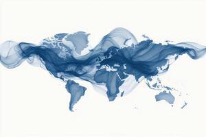 A beautiful blue abstract representation of the world map with flowing elements. photo