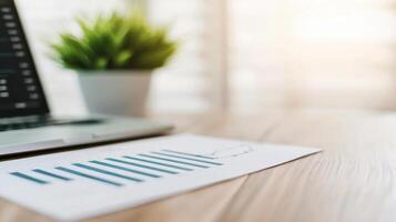 A laptop on a desk with charts and graphs, showcasing a modern workspace. photo