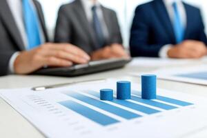 Business professionals analyzing growth data with charts and graphs during a meeting. photo