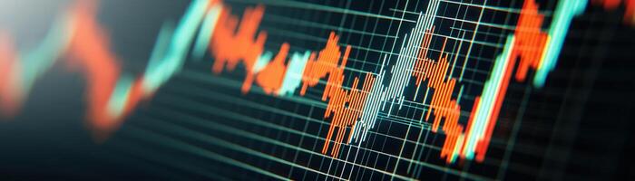 Abstract financial graph with fluctuating lines and vibrant colors representing data trends. photo