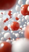 Abstract representation of molecules in red and white colors, showcasing molecular structure. photo