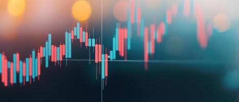 Abstract financial graph showing market trend with colorful candlestick chart. photo