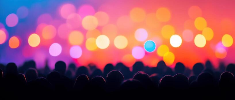 Crowd of people enjoying a vibrant and colorful lights display at an event. photo