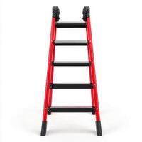 A sturdy red ladder displaying multiple steps for safe access. isolated on white background. photo