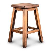 Rustic wooden stool for home decor and practical seating. isolated on white background. photo