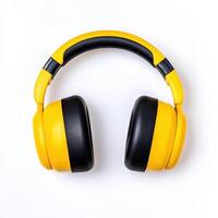 Bright yellow ear protection on a white background for sound enthusiasts. isolated on white background. photo