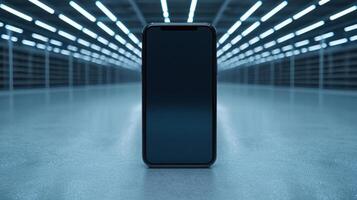 Modern smartphone with a sleek design in a futuristic environment. photo