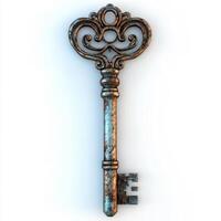 Old-fashioned key isolated on white background photo