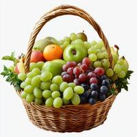 Fresh fruit basket isolated on white background photo