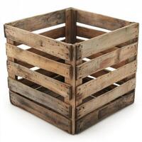 Rustic wooden box isolated on white background photo
