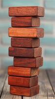 A stack of wooden blocks showcasing various textures and colors, ideal for leisure activities. photo