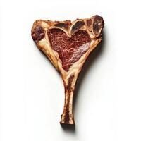 Unique heart-shaped steak cut for culinary love and creativity. isolated on white background. photo