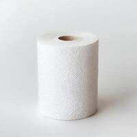 A roll of white paper towel on a clean, minimalist background. isolated on white background. photo