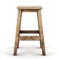 A rustic wooden stool standing elegantly in a minimalist setting. isolated on white background. photo