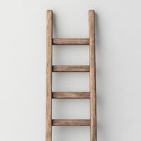 A rustic wooden ladder against a simple wall background. isolated on white background. photo