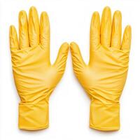 Bright yellow gloves for cleaning or protective work tasks. isolated on white background. photo