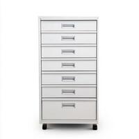 Modern white filing cabinet with multiple drawers for organization. isolated on white background. photo