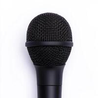 Close-up of a black microphone for professional audio use. isolated on white background. photo