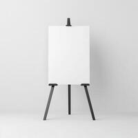 Minimalist easel displaying blank canvas in an empty room. isolated on white background. photo